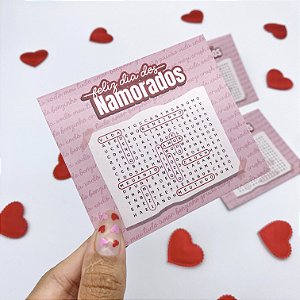 Postal  "Caça Palavras"  Rosa - Dia dos Namorados