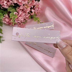 Tag Palito Hot Stamping "Feito com Amor" Rosa