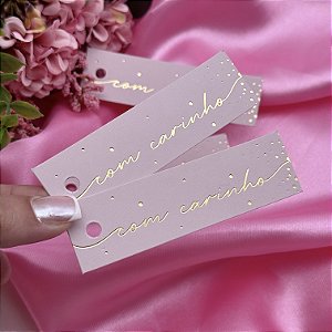 Tag Palito Hot Stamping "Com Carinho" Rosa
