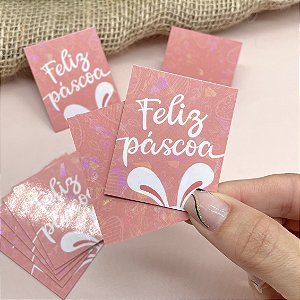 Mini Cartão Holográfico "Feliz Páscoa" - Coleção Páscoa