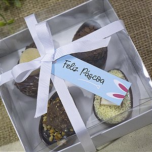 Tag Palito Azul "Feliz Páscoa" Verniz Localizado - Coleção Páscoa