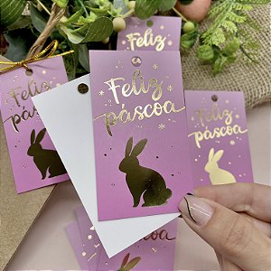 Tag Hot Stamping "Feliz Páscoa" - Coleção Páscoa