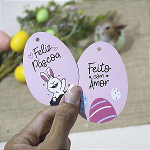 Tag Ovo Rosa "Feliz Páscoa" Verniz Localizado - Coleção Páscoa