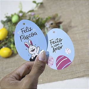 Tag Ovo Azul "Feliz Páscoa" Verniz Localizado - Coleção Páscoa