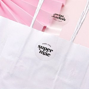 25un Lacre Adesivo Transparente "Super Mãe" Preto - Coleção Dia das Mães