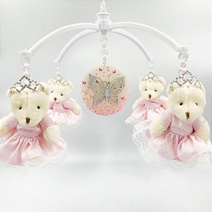 Móbile de berço ursinha com borboleta rosa | MBL006