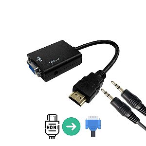 Adaptador Conversor Hdmi X Vga Femea C/ Cabo De Audio P2