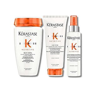 Kit Kérastas Nutritive Shampoo Bain Satin + Condicionador Lait Vital + Protetor Térmico Lotion Sublimatrice