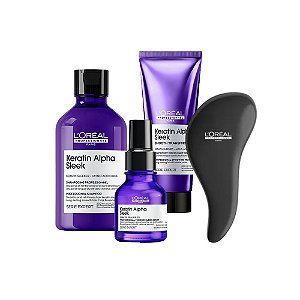 Kit L’Oréal Keratin Alpha Sleek - Shampoo + Smooth e Sérum + Escova