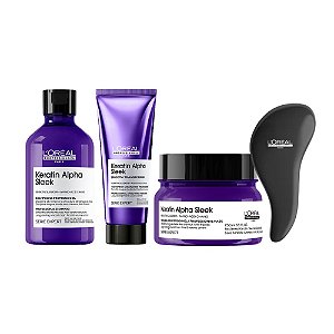 Kit L'Oréal Professionnel Keratin Alpha Sleek Alinhamento Intensivo – Shampoo + Smooth Transformer + Máscara + Escova