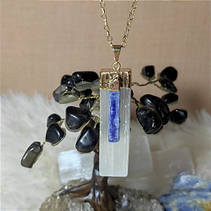 Pingente Selenita e Cianita Azul  Dourado