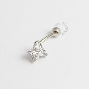 BN25 Navel Piercing Borboleta Pedra Zirconia Ródio