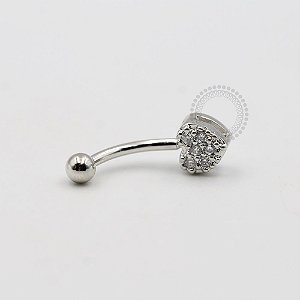 BN30 Navel Piercing Coração Cravejado Pedra Zirconia Ródio