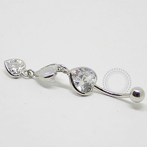 BN31 Navel Piercing Pingente 3 Corações Pedra Zirconia Ródio