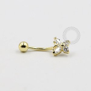 BN12 Navel Piercing Borboleta Pedra Zirconia Banho Ouro 18K