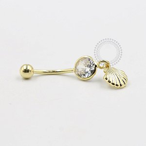 BN19 Navel Piercing Pingente Concha Banho Ouro