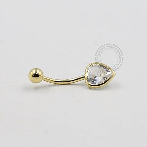 BN20 Navel Piercing Coração Pedra Zirconia Banho Ouro 18K