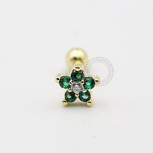 MB06 Microbell Reto Flor Verde Banho Ouro
