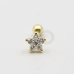 MB32 Microbell Reto Flor CZ 5 Pontas Banho Ouro