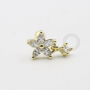 MB39 Microbell Flor com Pingente Zirconia Banho Ouro