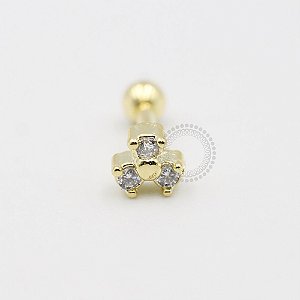 MB81 Microbell Trevo com Zirconias Banho Ouro