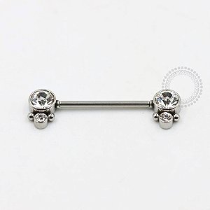 PB59 Nipple piercing 2 pedras aço push pin