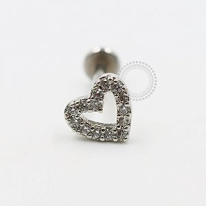 MBA105 Labret Coração Cravejado Zircônia Banho Ródio