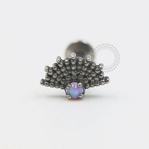 PR21 Labret Meio Sol Opala Sintética Prata Haste Titânio
