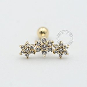 OR25 Microbell Cluster 3 Flores Ouro 18k (6mm 0,67g /8mm 0,72g)