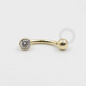 OR33 Mini Navel  Zirconia Flat  Ouro 18k