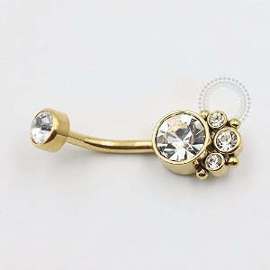 PVD61 Navel Piercing Cristais E Esferas Aço PVD Gold