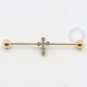 PVD67 Transversal com cruz strass colado aço PVD Gold
