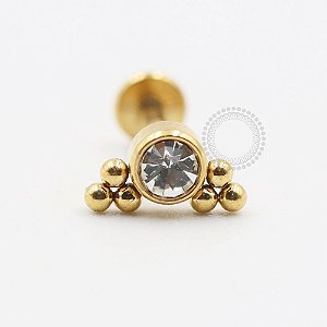 PVD80 Labret CZ Esferas Laterais Aço PVD Gold