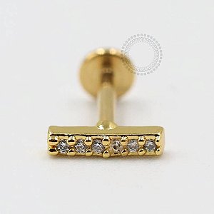 MB89 Labret Barra 6 Pedras CZ Cravejado Banho Ouro