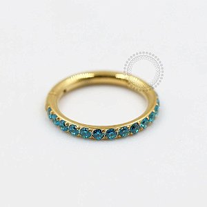 TN310 Segmento Cravejado Aqua Blue Titânio PVD Gold (OUTLET)