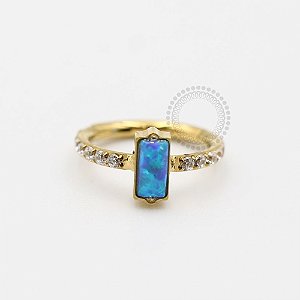 TN144 Segmento Cravejado 1 Synthetic Opal Titânio PVD Gold