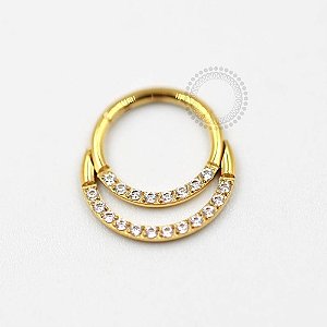 TN205 Segmento CZ Double Line Titânio PVD Gold  (OUTLET)