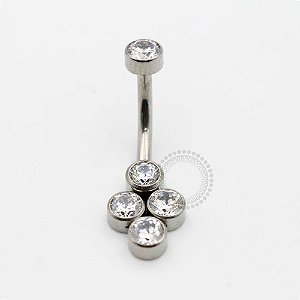 TN45 Navel Piercing 4 Stones CZ Titânio