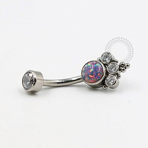 TN254 Navel Piercing Opala e CZ Esferas Titânio  (OUTLET)