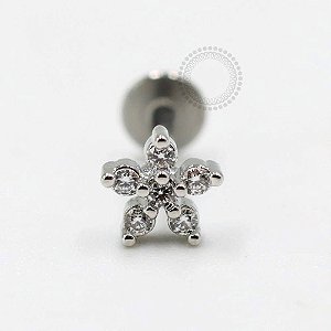 MBA101 Labret Flor de Zircônia Banho Ródio