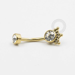PVD57 Navel Meio Sol Indiano Cristal Aço PVD Gold