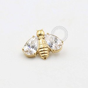 TN474  Topo Abelha Two Navetes Zirconia Titânio PVD Gold