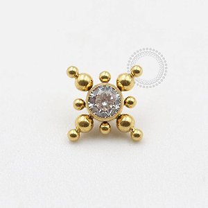 TN571 Topo Pedra Zirconia com esferas Titânio PVD gold