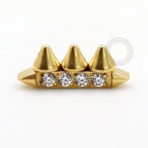 TN709 Topo Cluster Cinco Pontas Pedra CZ Titânio PVD Gold