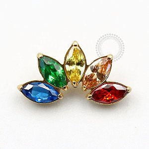 TN742 Topo Cluster Cinco Pétalas Zircônia Coloridas Titânio PVD Gold