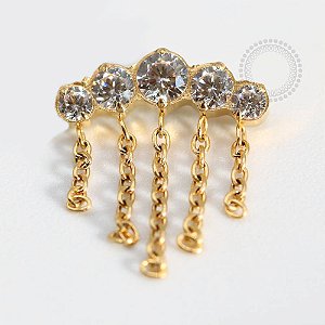 TN758 Topo Cluster Zircônia Cinco Correntes Titânio PVD Gold