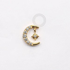 TN914 Topo Lua Cravejado Com Adereço Estrela Titânio PVD Gold