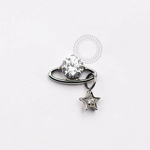 TN916 Topo Pedra Cristal Com Adereço Estrela Titânio