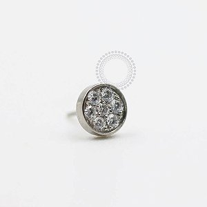 TN946 Topo Push Pin Circular Cravejado Em Zircônia Titânio