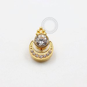 TN962 Topo Lua Com Adereço Ponto De Luz E Esferas Titânio PVD Gold